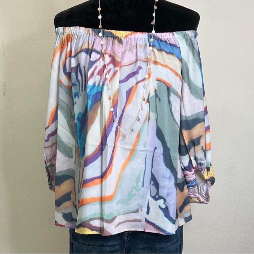 GIGIO Multi Watercolor Off Shoulder Top